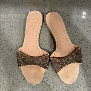 Tory Burch Elodie Rock Crystal Sandal Thong Slide Size 11 Rose / Goan Sand